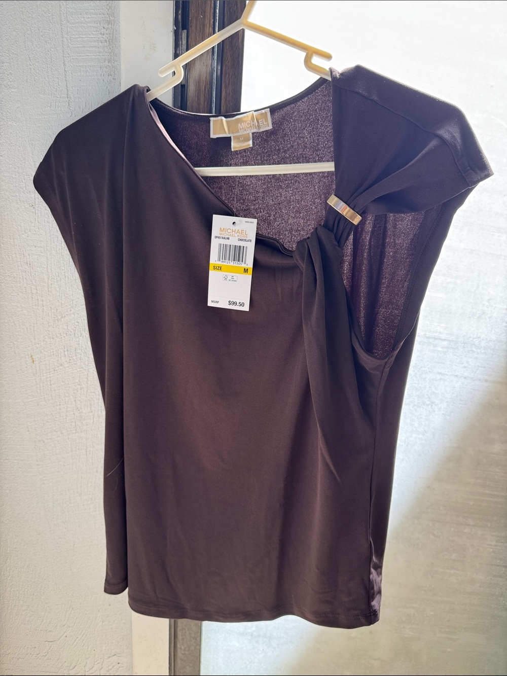 Michael Kors Chocolate Brown Knot-Shoulder Sleeveless Camisole